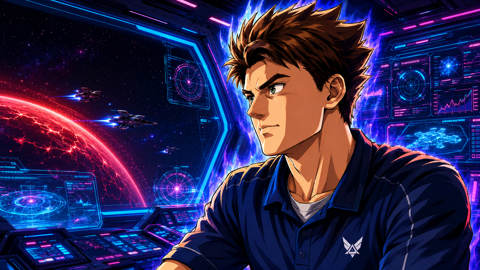 Commander at the starship bridge